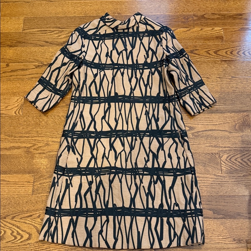 Marni Black and Tan Graphic 3/4 Sleeve Dress